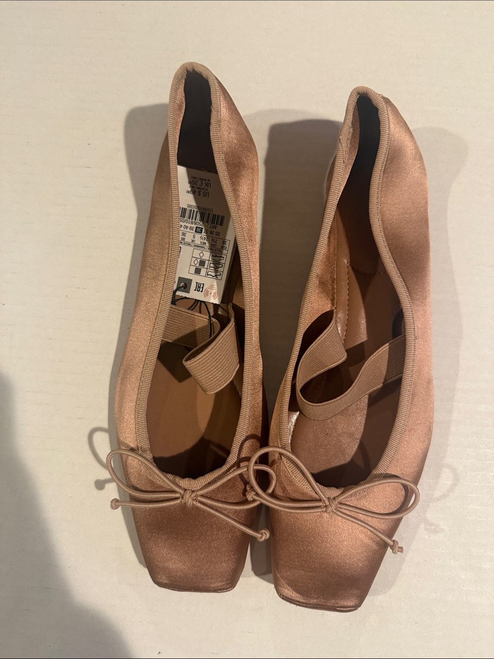 Zara Satin Square-Toe Ballet Flats in Blush Pink